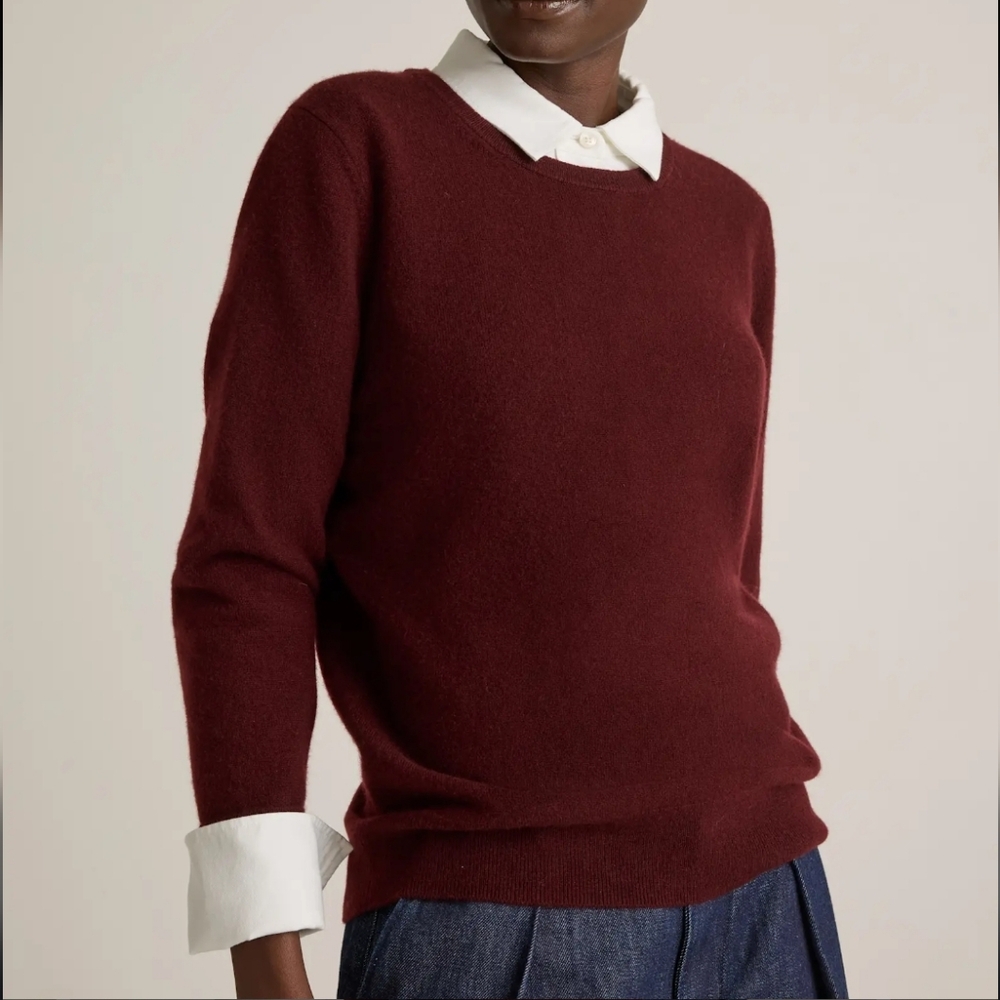 Quince Mongolian Cashmere Longsleeve Crewneck Sweater Size Small Burgundy